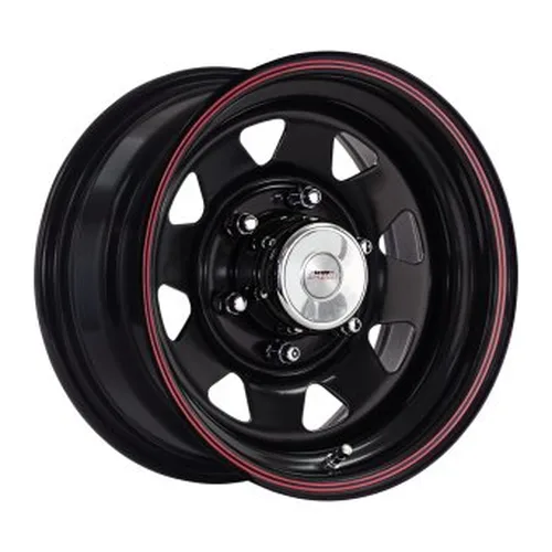 MAG WHEEL - DUAL SPOKE BLACK WITH RED PINSTRIPE 14X6 4X100 STEEL WHEELS (SET OF 4)