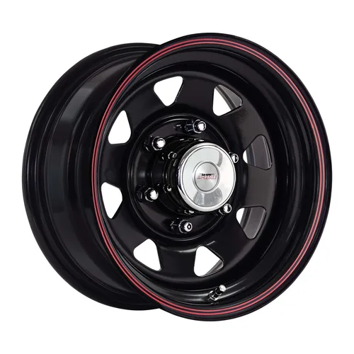 MAG WHEEL - DUAL SPOKE BLACK WITH RED PINSTRIPE 14X7 6X139.7 STEEL WHEELS (SET OF 4)